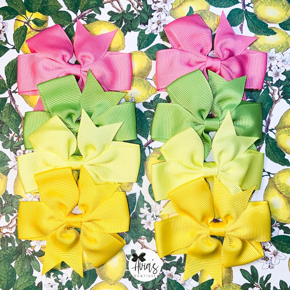Girl hair bows  - pink, yellow, green